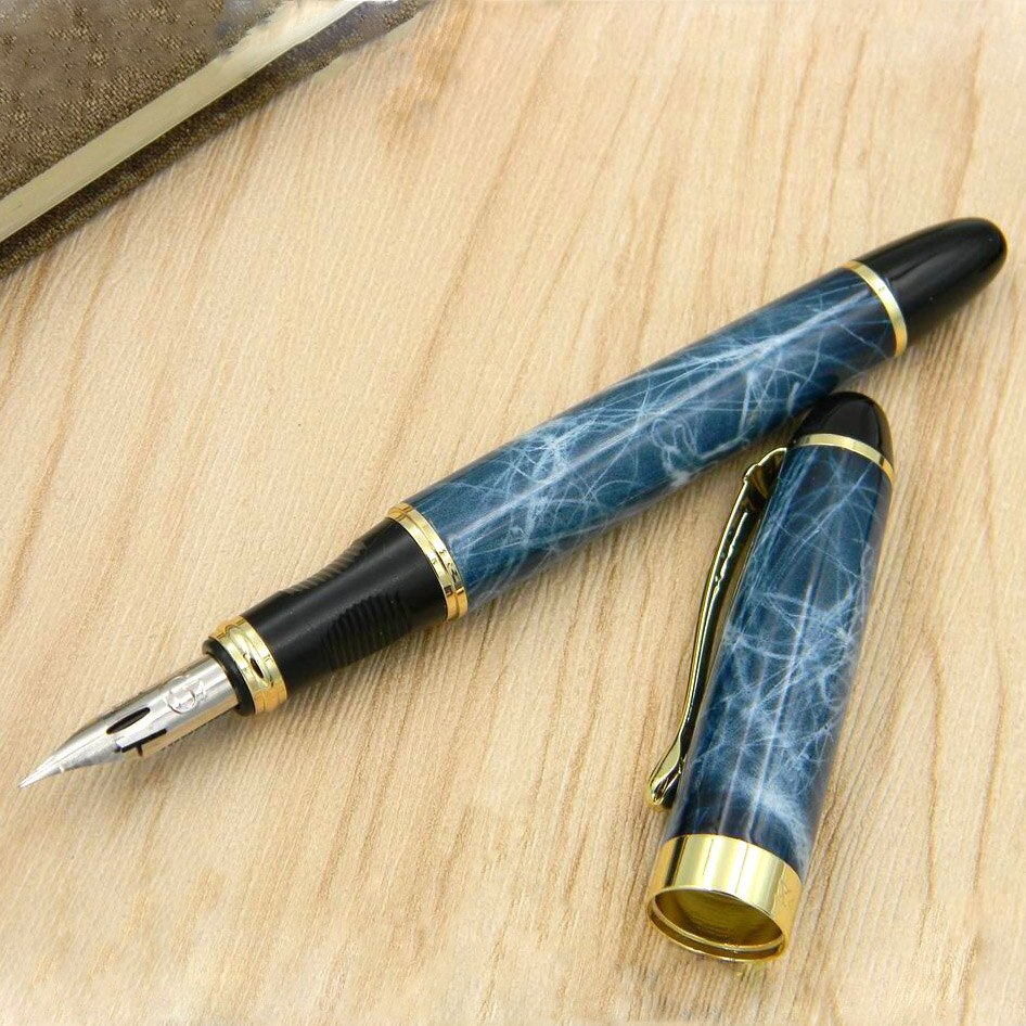 Jinhao 450 g nib metall gylden modifisert kalligrafi rund kropp blomst kropp engelsk fyllepenn: Blå marmor