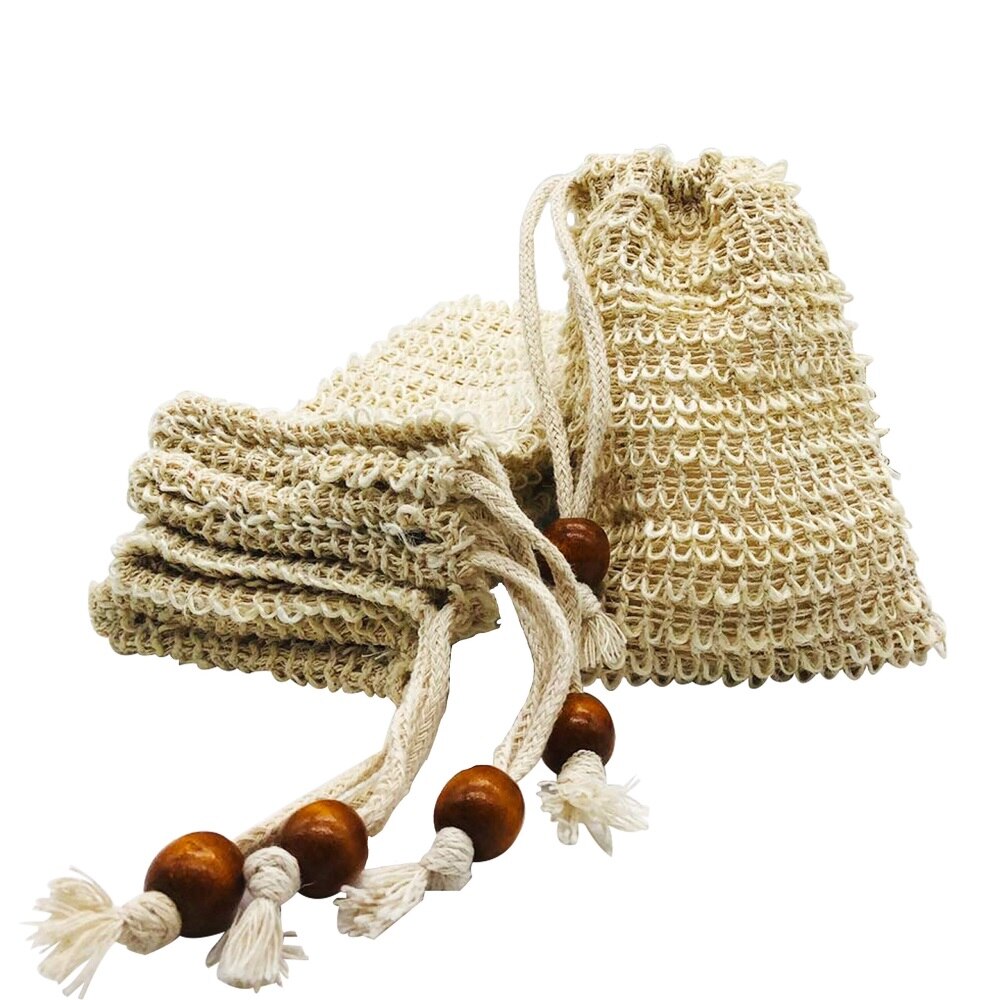 Sac à savon en Sisal naturel de chanvre, sacs de rangement en maille de Ramie, filet à Double couche pour mousse, porte-savon à bulles facile: 10PC