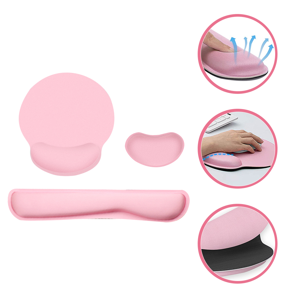 Mouse Pad for Laptop Three Piece Set Ergonomic Keyboard Wrist Rest Base Support Pink with: Default Title