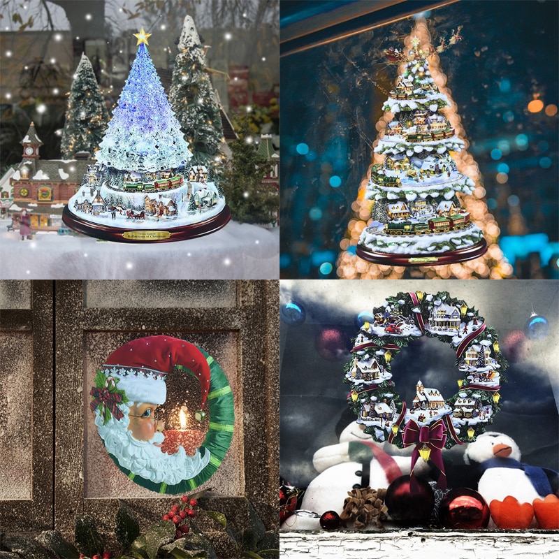 1Pc Christmas Tree Rotating Sculpture Train Decorations DIY Window Paste Stickers Year Home Decals Murals Decoration