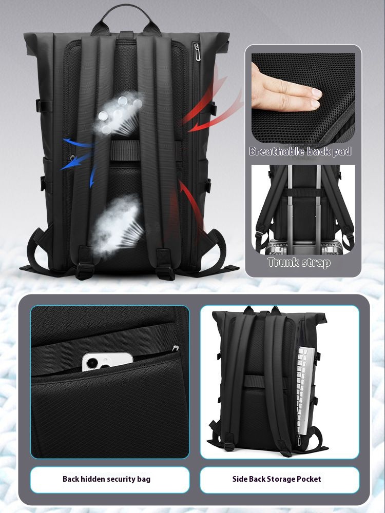 EURCOOL Mochilas Men's Backpack Waterproof Rollup Backpack Women Travel Expandable USB Charging Large Capacity Laptop Bag