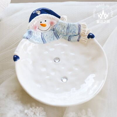 Home Decorations Dessertbord Snacks Gerechten Creatieve Leuke Cartoon Keramische Kom Sneeuwpop Schotel Thee Theepot Sets servies CL190322: C dish big