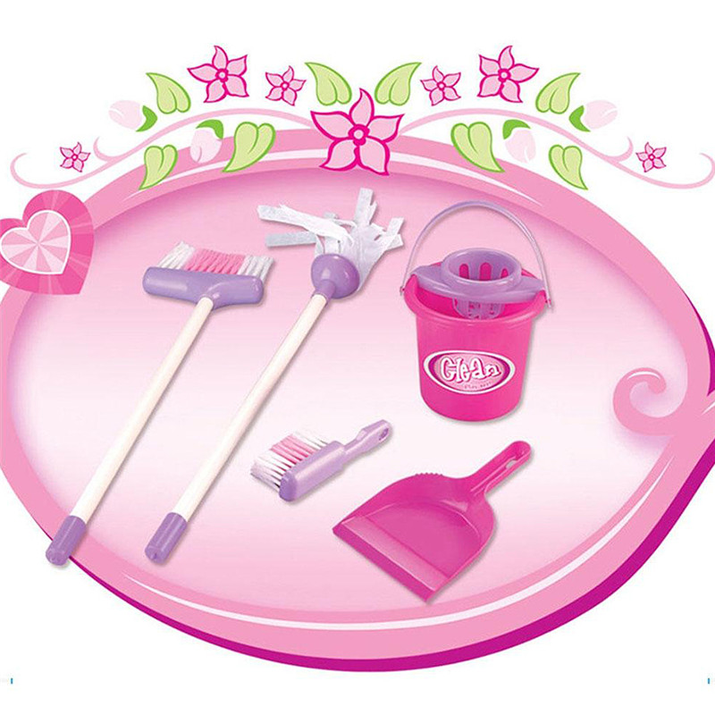 Children Cleaning Toy Set Girls Housekeeping Pink Sweep Pretend Play Set Kids Educational Toy Assemblage