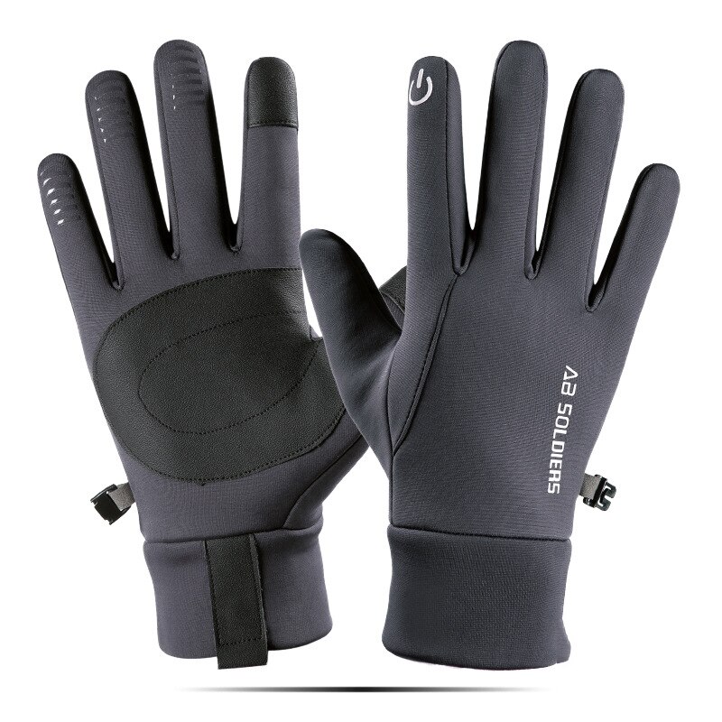 Mannen Handschoenen Winter Nacht Reflecterende Strip Touchscreen Waterdicht Anti-Slip Handschoenen Voor Fietsen Skiën Winddicht Pluis Warme ST078: ST071gray