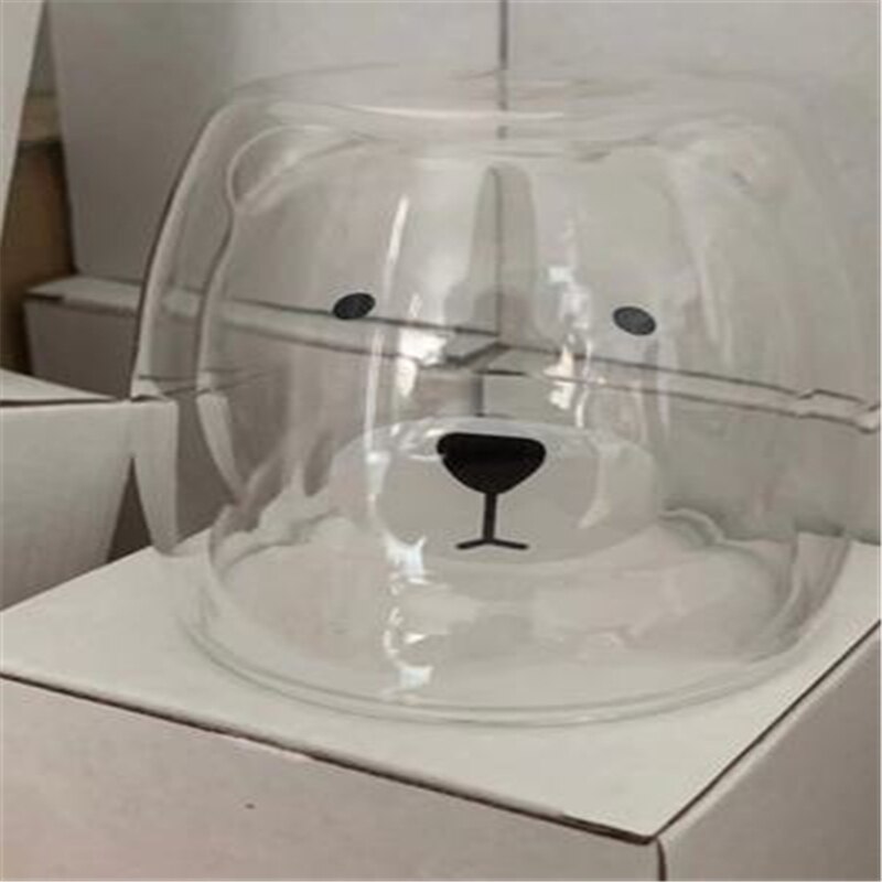 Prevent Scald Cartoon Lovely Double Glass Milk Coffee Cup Kids Party Drinkware Glass Round Mouth Cute Beer Mugs Bear Tea Cups: J