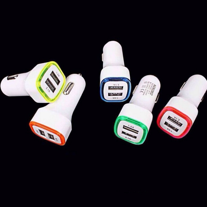 Mini USB 2 Port Car Charger Adapter 2.1A With Light Display Universal Dual USB Phone Car Charger