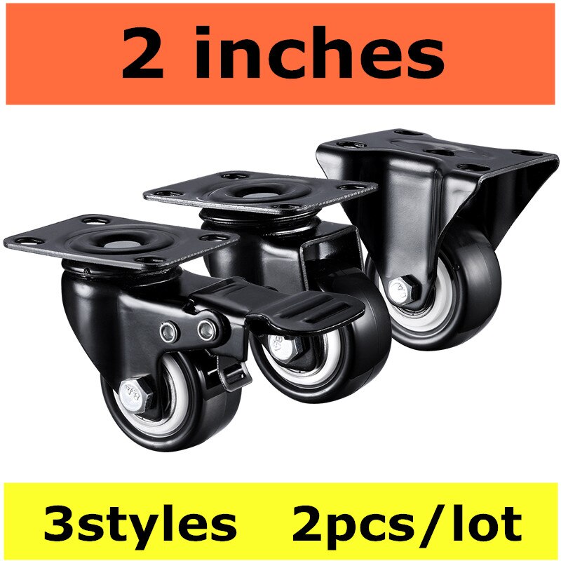 2 stk / parti 2 tommer 50mm bæreevne 100kg sorte løbehjul hjul hjul gummi drejelige hjul til kontorstol sofa platform