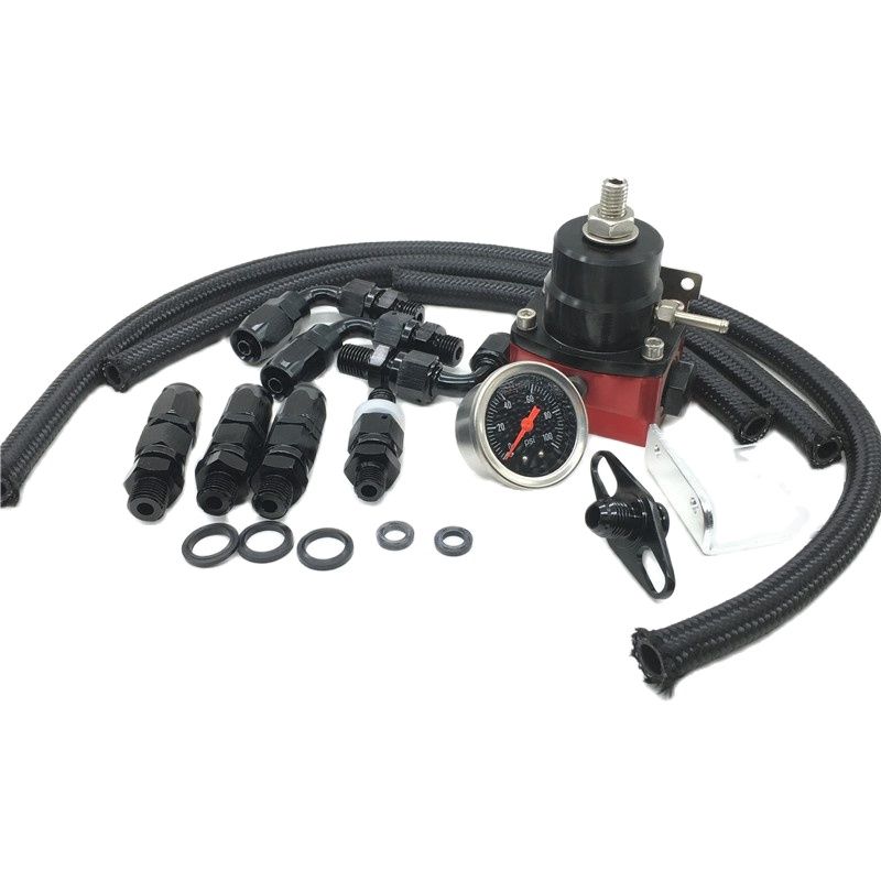 Universal Adjustable Fuel Pressure Regulator Oil 100psi Gauge AN 6 Fitting End-Black: red black no logo