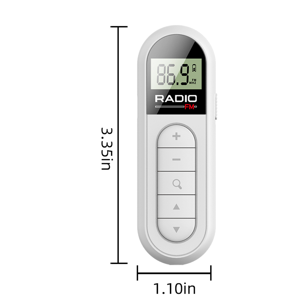 Radio FM retroiluminada pantalla LCD Mini Radio con Clip de bolsillo con auriculares de 3,5mm Radio portátil 76-108MHZ para caminar trotar Camping