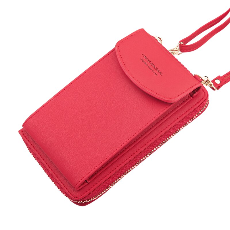 Women Crossbody Bags Solid Color Leather Shoulder Strap For Storage Phone Card Holders Purse Mini Bags For Ladies: Red