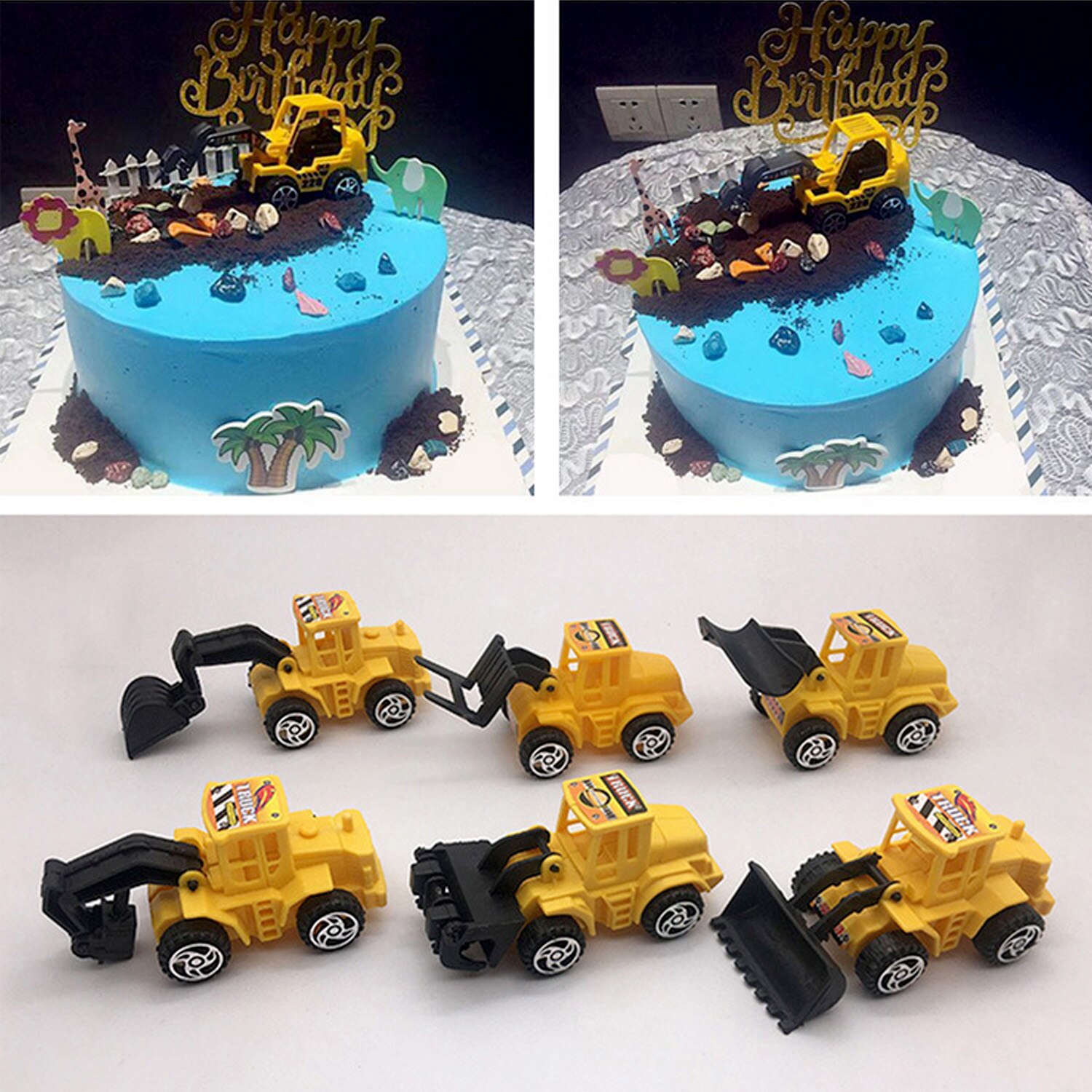 Behogar 5PCS Yellow Engineering Vehicle Cake Decorations for Construction Themed Party Baking Cute Birthday Decorations