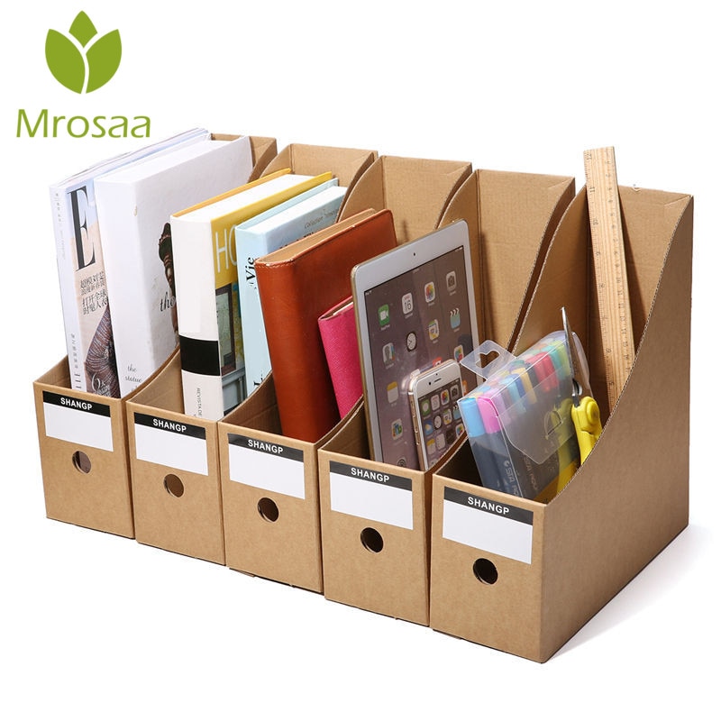 5pcs Kraft Paper Table Storage Box Folder Book Frame File Storage Box for Home Office Study Desktop Books Documents Organizer