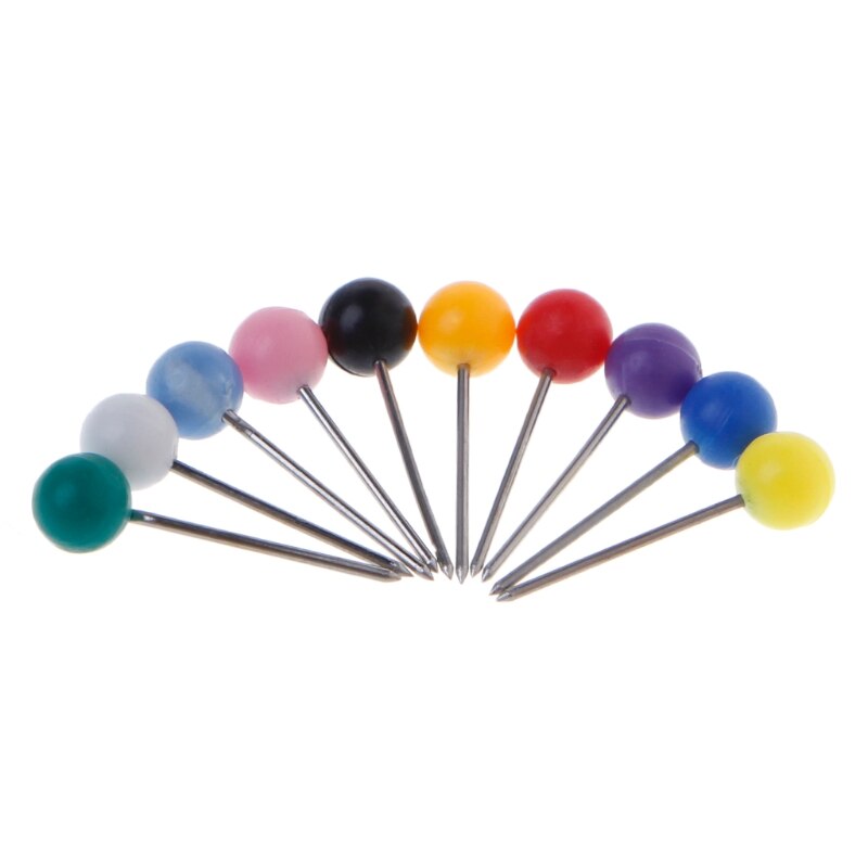 10 Colors Push Pins Round Plastic Head With Steel Point Assorted