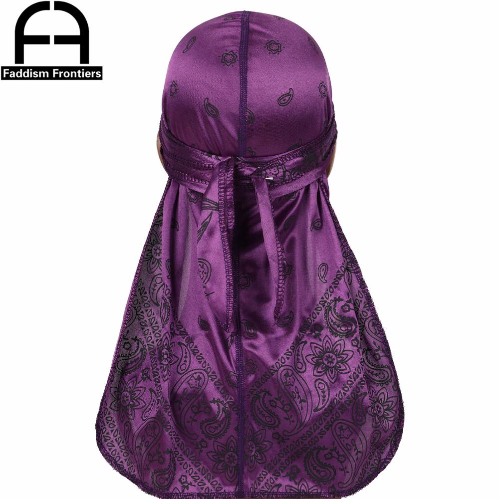 Men Silk Durag Paisley Printing Silky Durags Bandanas for Men Long Straps Headwear Head Scarf Wave Cap Headwrap Durags: PURPLE