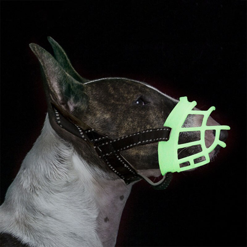 Máscara bozal fluorescente para perros, boquillas de silicona antimordedura para mascotas, reflectante ajustable, para perros pequeños y grandes