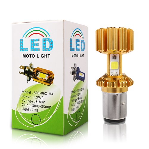 Yccpauto 1Pcs BA20D Led Motorfiets Koplamp H6 Led Moto Lampen Voor Motor Scooter Atv Cob Koplamp Mistlampen 6000K 12-30V: 4COB 24W