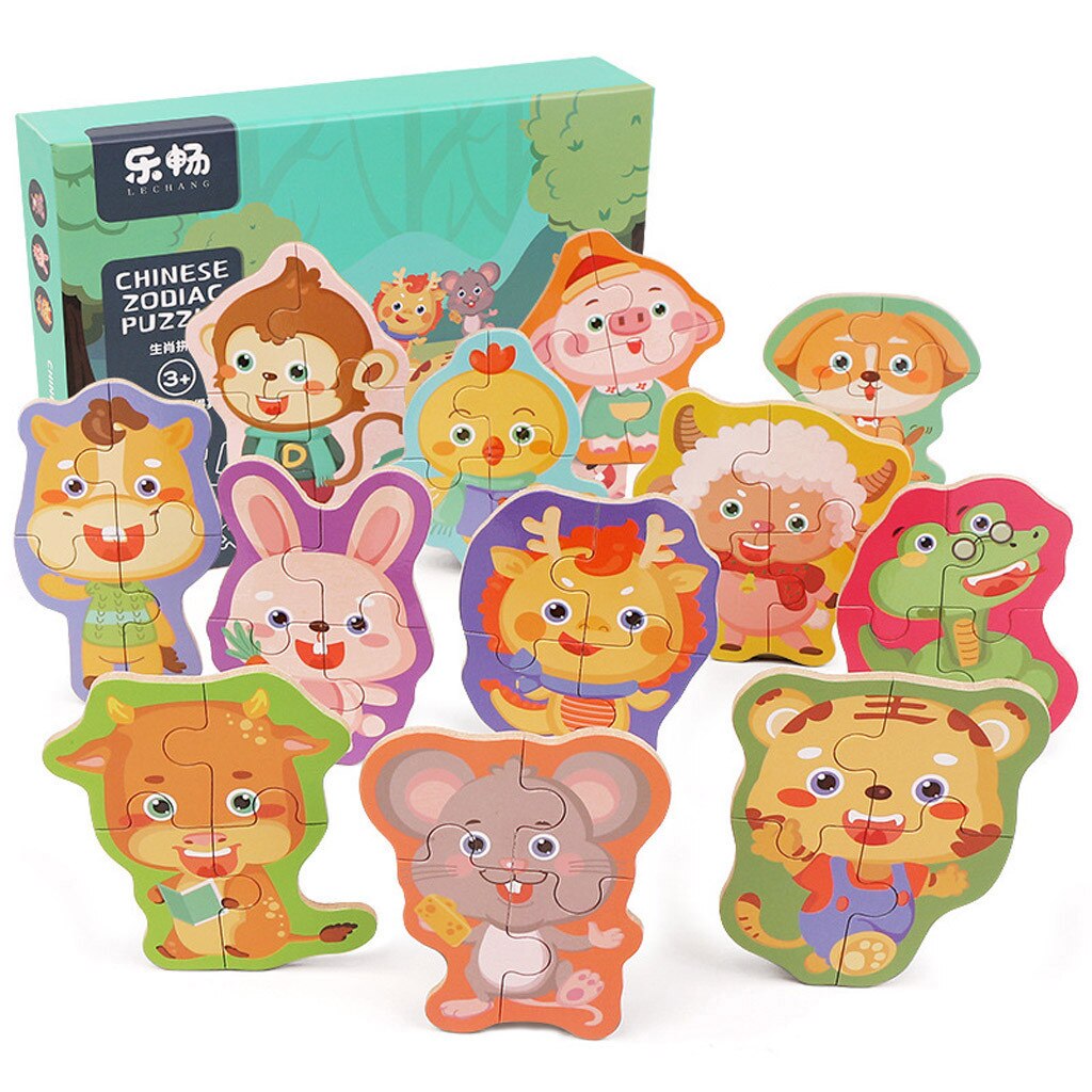 Houten 3D Puzzel Houten Speelgoed Voor Kinderen Montessori Speelgoed Puzzel Cartoon Dier Puzzel Kids Educatief Spel Blokken