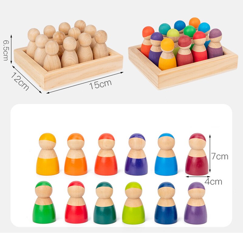 Montessori Wooden Rainbow Block Colorful Wooden Toys Matching Rainbow Stacker Learning Educational Counting Toy