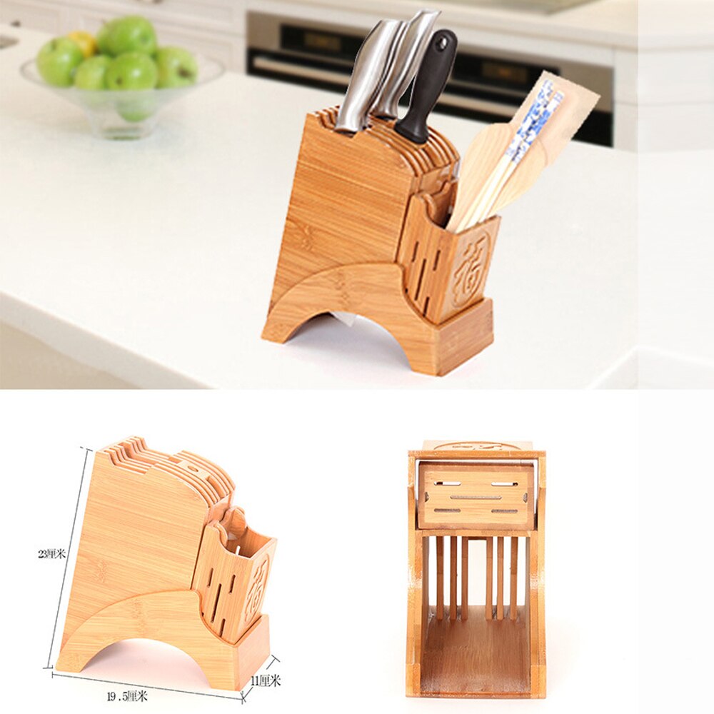 Multifunctionele Kinfe Cutter Natuurlijke Bamboe Opslag Houder Rack Huishoudelijke Duurzaam Mes Plank Blok Gebruiksvoorwerp Stand Voor Keuken