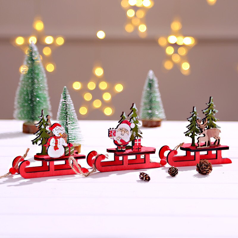 2020 nuove decorazioni Di Natale FAI DA TE in legno di colore montato slitta ornamenti vecchio cervo carrello bambini regalo di nuovo anno rosso