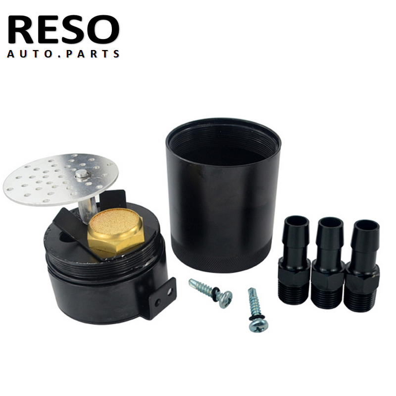 RESO- Universal Aluminum Oil Catch Can Tank Air Racing Oil Separator 2/3 Port with removable valve