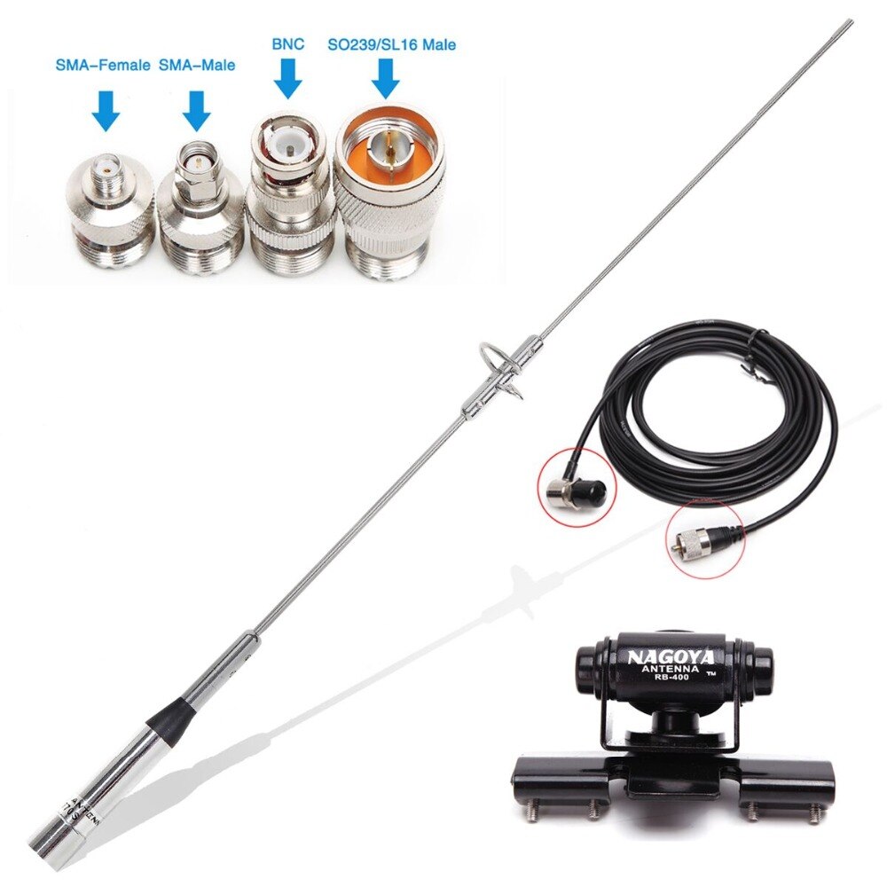 NAGOYA NL-770S VHF/UHF 144/430MHz Dual Band 2.15/3.0dBi 150W High Gain Amateur Car Radio Mobile Radio SL16/UHF-J/M Type Silver