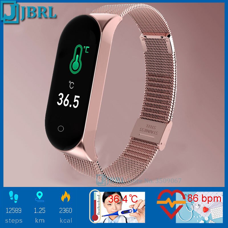 Più nuovo Temperatura Intelligente Wristband Degli Uomini Delle Donne Bluetooth Smartband Laides di Fitness Mens Del Braccialetto di Android IOS Phone Heart Rate Orologio