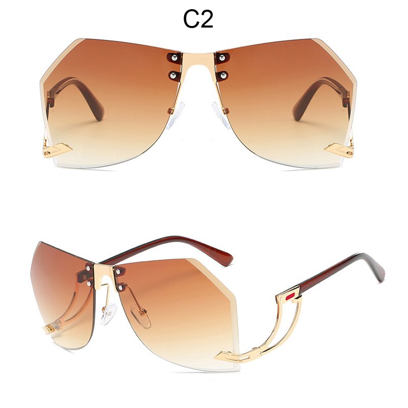 Uregelmæssige kantløse solbriller kvinder mærke legeringsramme oversize gradient solbriller kvindelige klare nuancer: 2