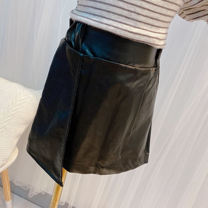 Faux cuir jupe âge pour 2 - 10 ans bébé fille noir décontracté asymétrique jupe enfants jupes
