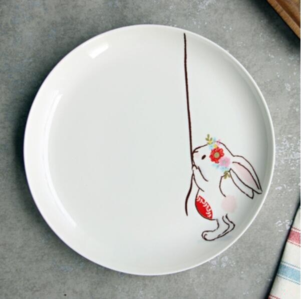 Noolim 1pc 8 tommer keramisk middagstallerken kanin dyr middagsretter pasta bøf desserttallerkener fint benporcelæn køkkengrej: D