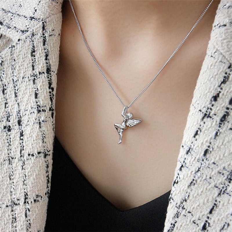 Zool Geheugen Zoete Beschermengel Leuke Elf Cool 925 Sterling Zilveren Sleutelbeen Ketting Vrouwelijke Ketting SNE563