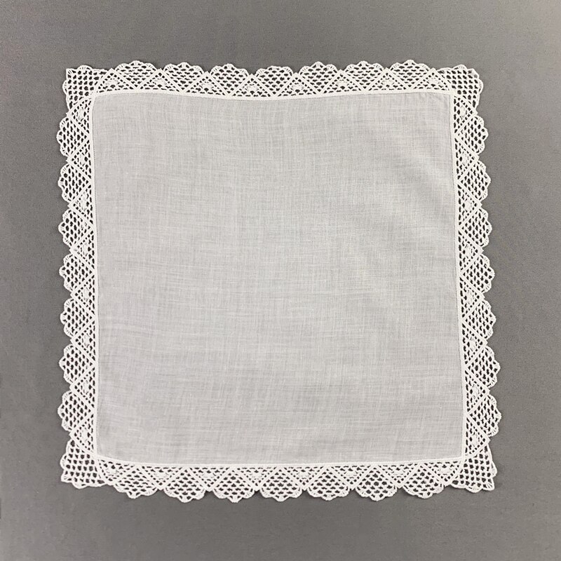 Sæt  of 12 bryllup brude lommetørklæder 12 x 12 "hvid bomuld hæklet blonder hankie damer hanky vintage bryllup lommetørklæde