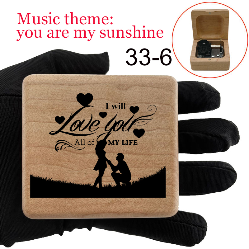 You are my sunshine music box wind up mechanical love quotes print wood dad birthday party family for wife Son Daughter: Pink