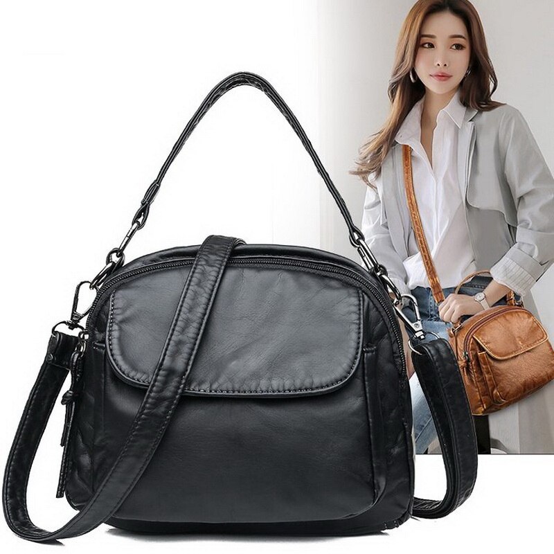 Mode Voor Luxe Handtassen Vrouwen Tassen Vintage Crossbody Pu Leather Black Soft Gewassen Messenger Flap Bag: BNN 3558 B