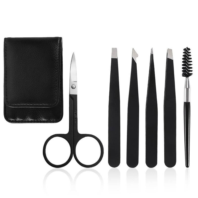 6 Stks/set Wenkbrauw Pincet Roestvrij Staal Wenkbrauw Pincet Kit 2 Kleuren Slant Tip/Flat Tip Ontharing Make-Up Tool kit Met Zak