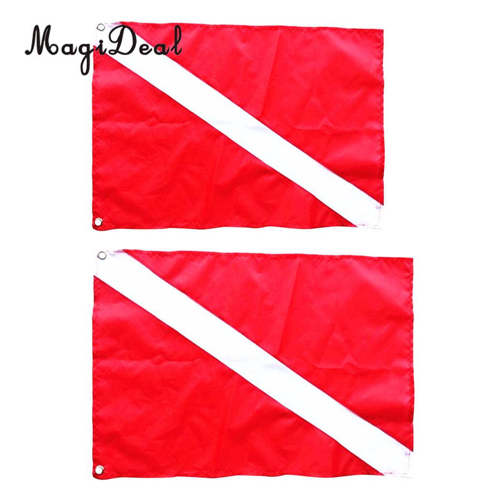 MagiDeal 2Pcs/Set Large Small Red & White Diver Down Flag Signal Boat Kayak Flag for Underwater Scuba Diving Spearfishing