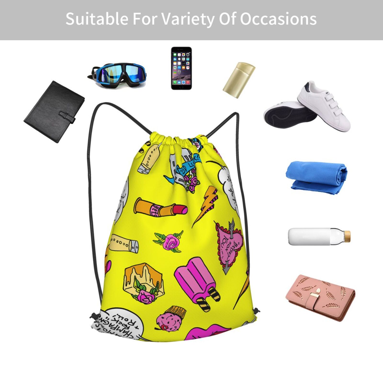 Pop Art Drawstring Backpack Bag Cinch Bag Sports Bag Size 42cm*50cm