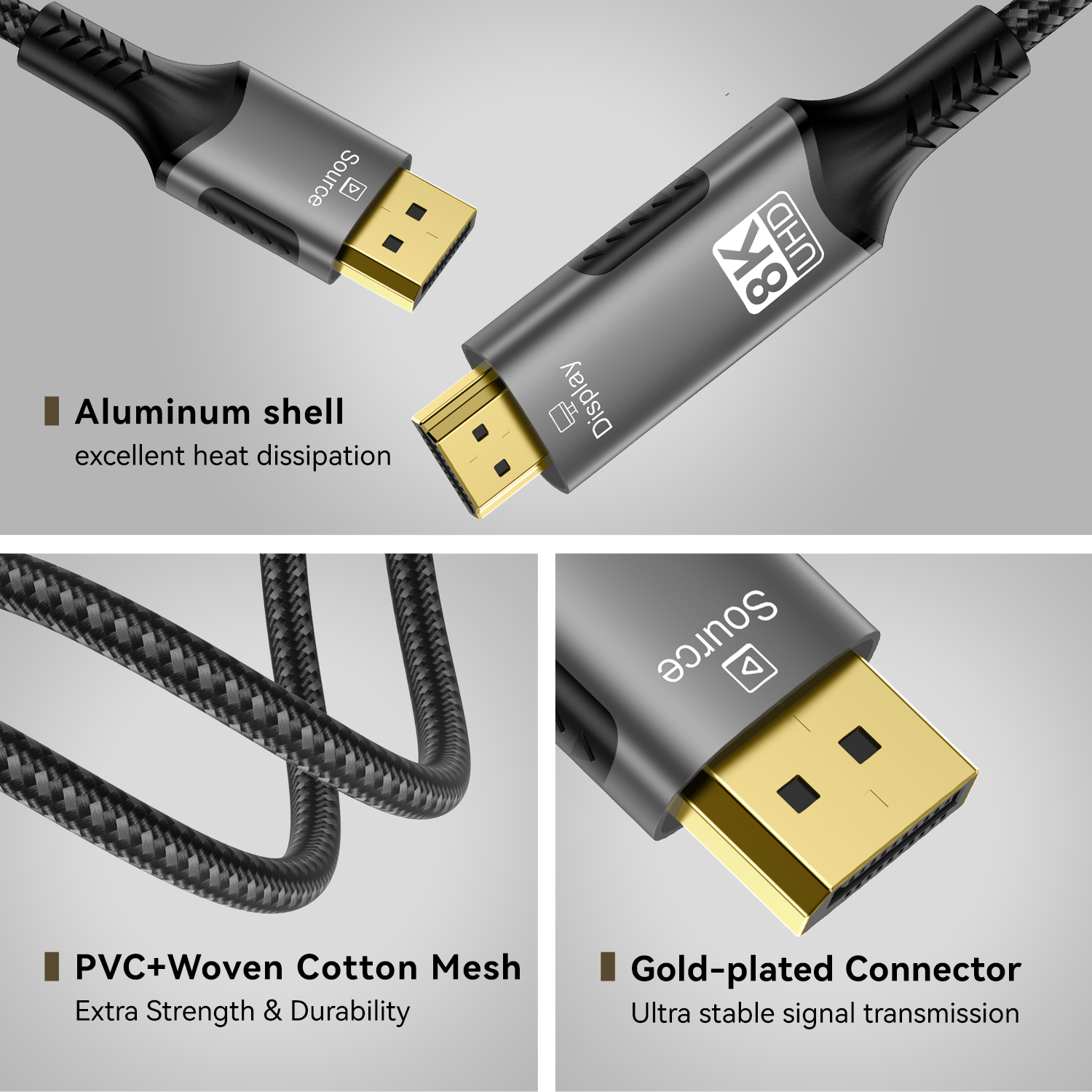 Convertisseur ultra rapide, câble compatible pour ordinateur de bureau, ordinateur portable, PC, TV, moniteur, budgétaire, 8K @ 60Hz, ug 1.4 vers HDMI 2.1, 4K @ 120Hz, 48Gbps