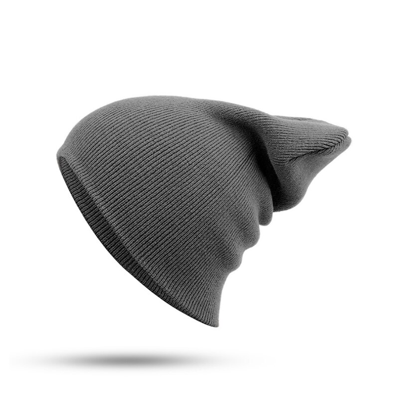 Vinterhuer hue almindelig strikhue efterår vinter varm skimanchet kasket uld blandinger bløde slouchy skull caps huer mænd kvinder: Grå