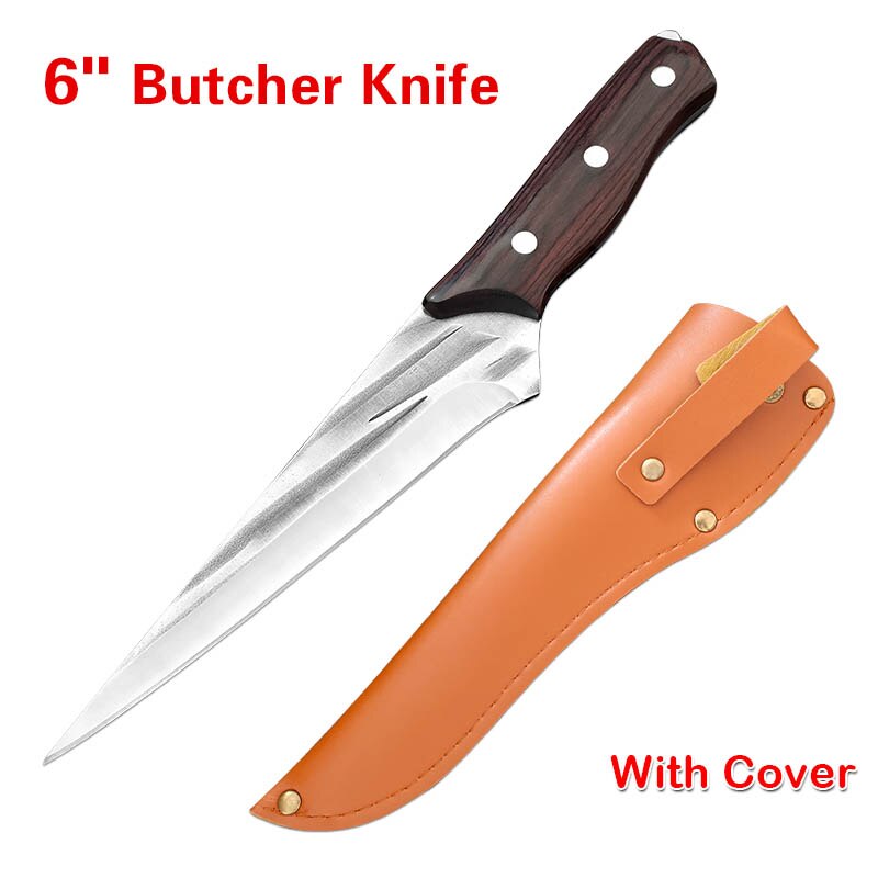 Handmade Forged Stainless Steel Kitchen Knife Boning Knife Cleaver Wood Handle Butcher Knife Fruit Vegetables Cutting Tool: B with cover