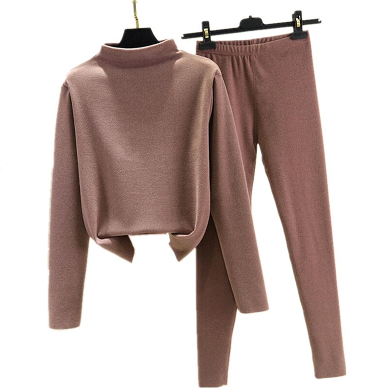 femmes col roulé longs Johns hiver Vevet pyjamas ensemble automne maison vêtements femme sous-vêtement thermique