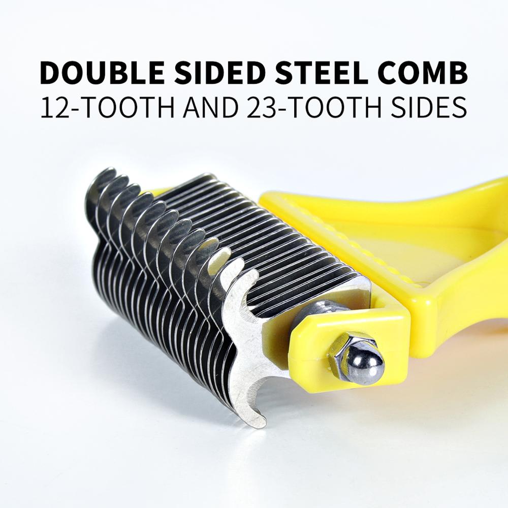 Kimpets Hair Removal Comb for Dogs Cat Detangler Fur Trimming Dematting Deshedding Brush Grooming Tool For Matted Long Pet