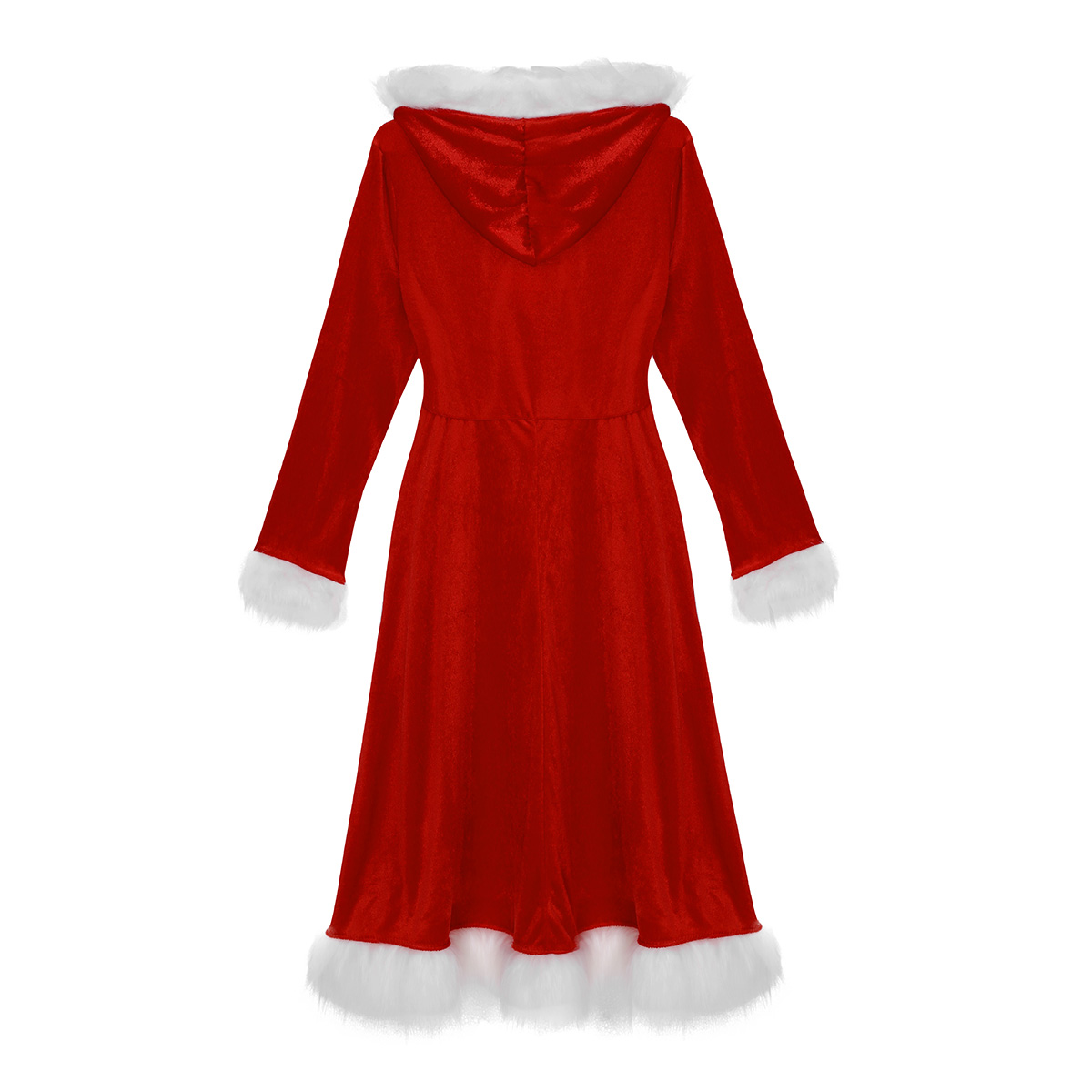TiaoBug Vrouwen Rode Kerst Kostuum Vrouwelijke Zachte Fluwelen Lange Mouw Kap Jurk Xmas Kerstman Familie Cosplay Party Dress
