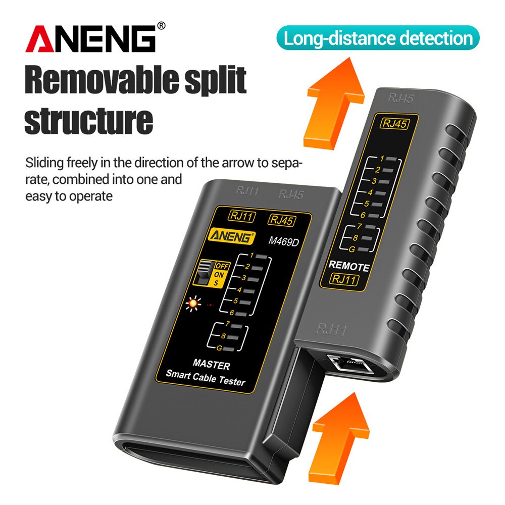 ANENG M469D Network Cable Tester Pairing Instrument for RJ11 RJ45 Telephone Lines with LED Indicator Shielded Network Cable Test: BLACK