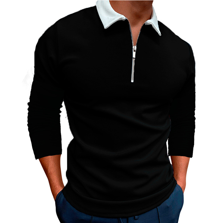 KPOP Style Harajuku Slim Fit Ropa Hombre Tshirts Loose Casual All Match Tops Polo Collar Insert Printed Long Sleeve Tees: XXXL / black