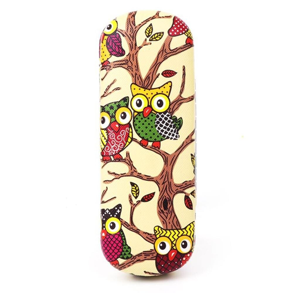 Draagbare brillendoos voor dames, cartoon uil, dier, schattige zonnebril, opberghoes, beschermhoes, 1 x brillendoosjes en tassen: Geel