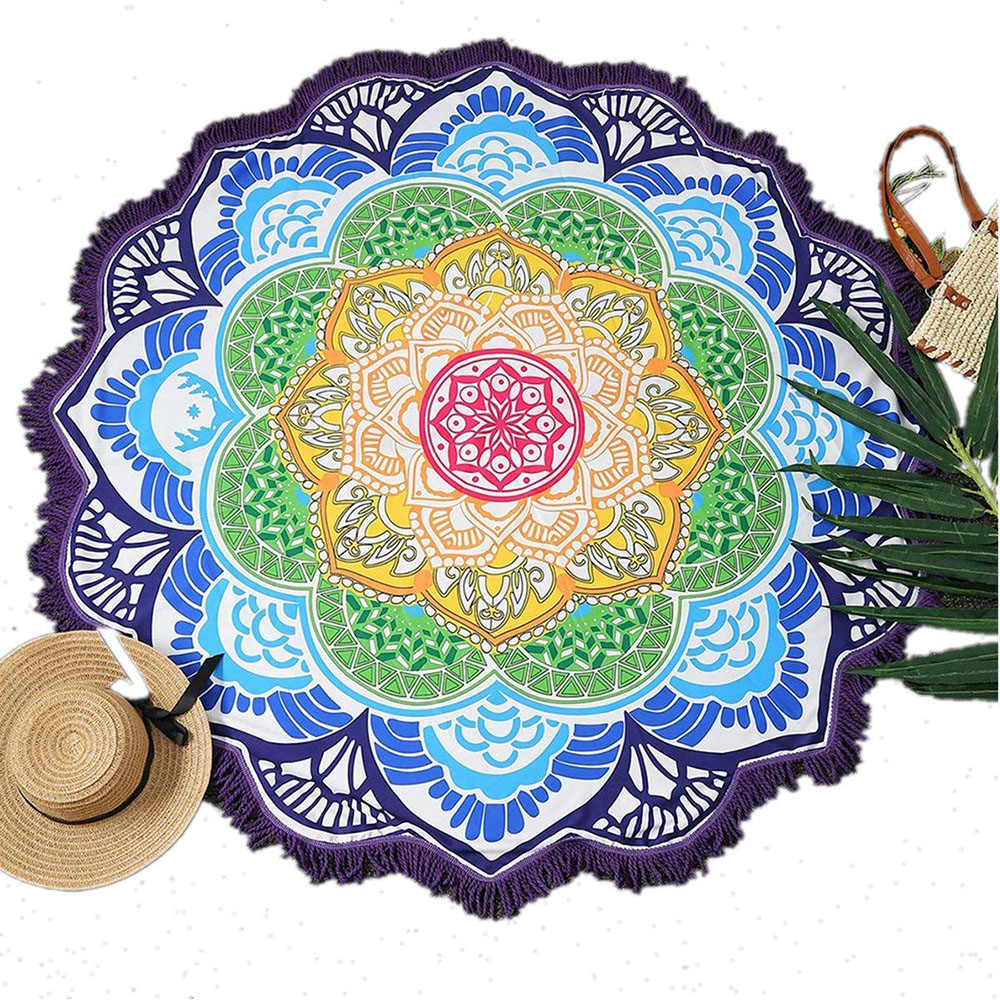 Rundt badehåndklæde yoga tæpper diameter 150cm yogamåtte med blomster mønster indisk mandala gobelin tapet picnicmåtte valentinsdag