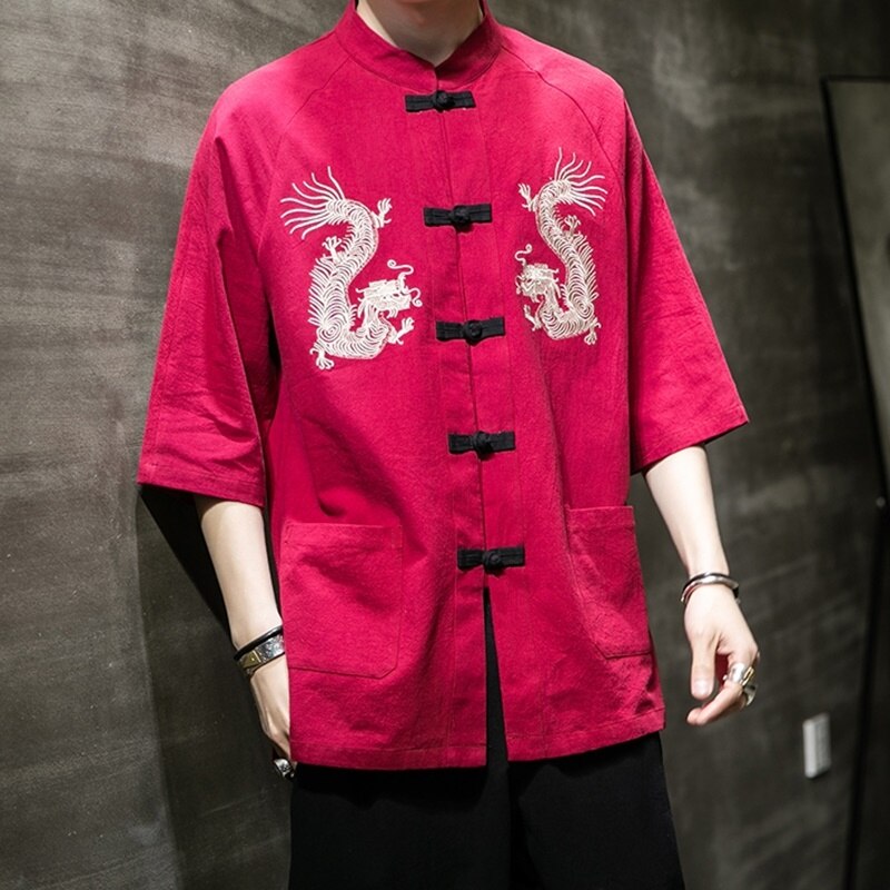 Traditionele Chinese Kleding Hanfu Mannen Chinese Draak Overhemd Tang Pak Mannelijke Cheongsam Kung Fu Kleding Online Chinese Winkel FF2815