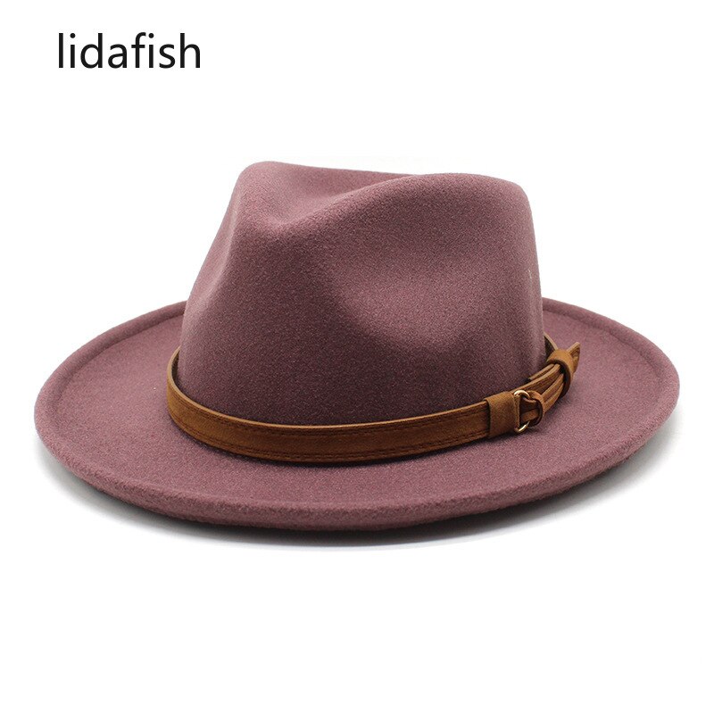 lidafish Wool Felt Fedoras Hats For Men Autumn Winter Trilby Cap Curved Brim Formal Jazz Dress Hat