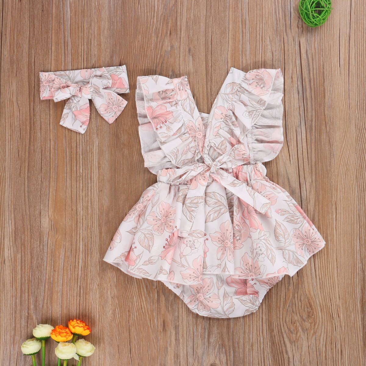 0-24M Peuter Baby Meisje Bloem Romper Jurk Bodysuit Jumpsuit Playsuit Hoofdband Outfits 2 Stuks